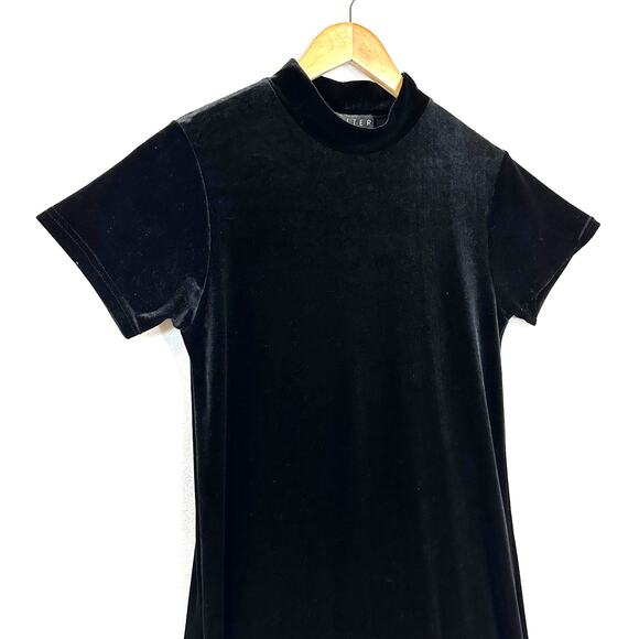 Walter Medium Black Short Sleeve Maxi Dress Velvet Mock Neck Romantic Goth Sexy - Picture 2 of 12